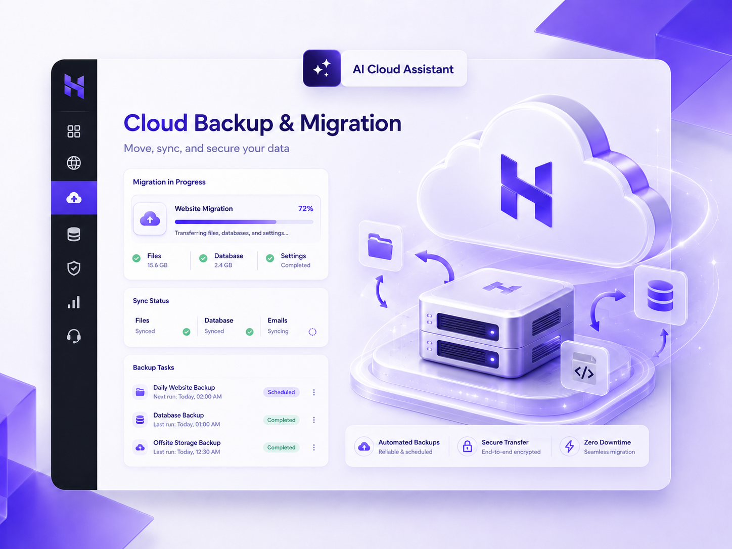 Hosterlo Cloud Backup and Data Migration Dashboard Illustration