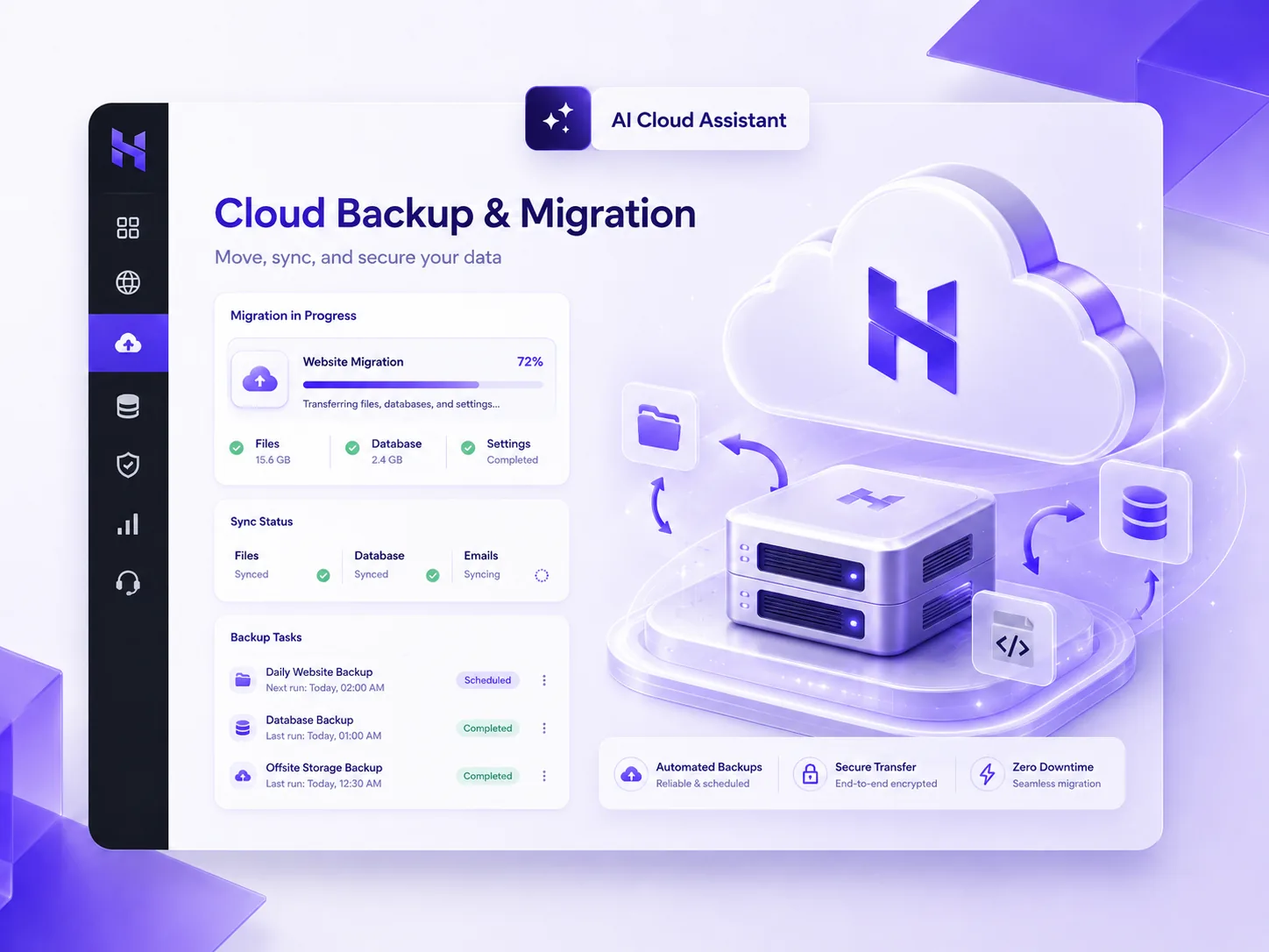 Hosterlo Cloud Backup and Data Migration Dashboard Illustration
