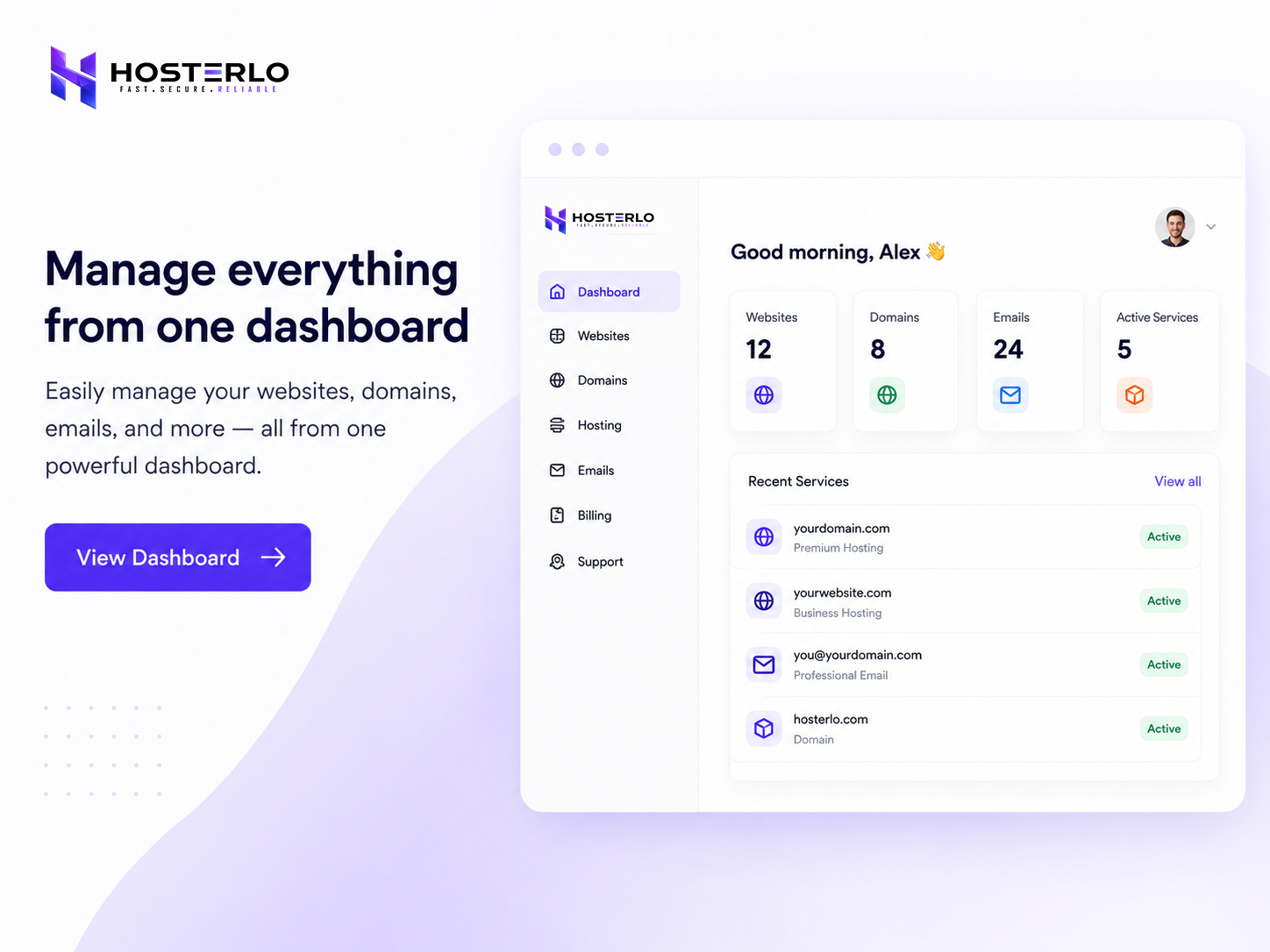 Hosterlo Hosting Control Panel and Management Dashboard Preview