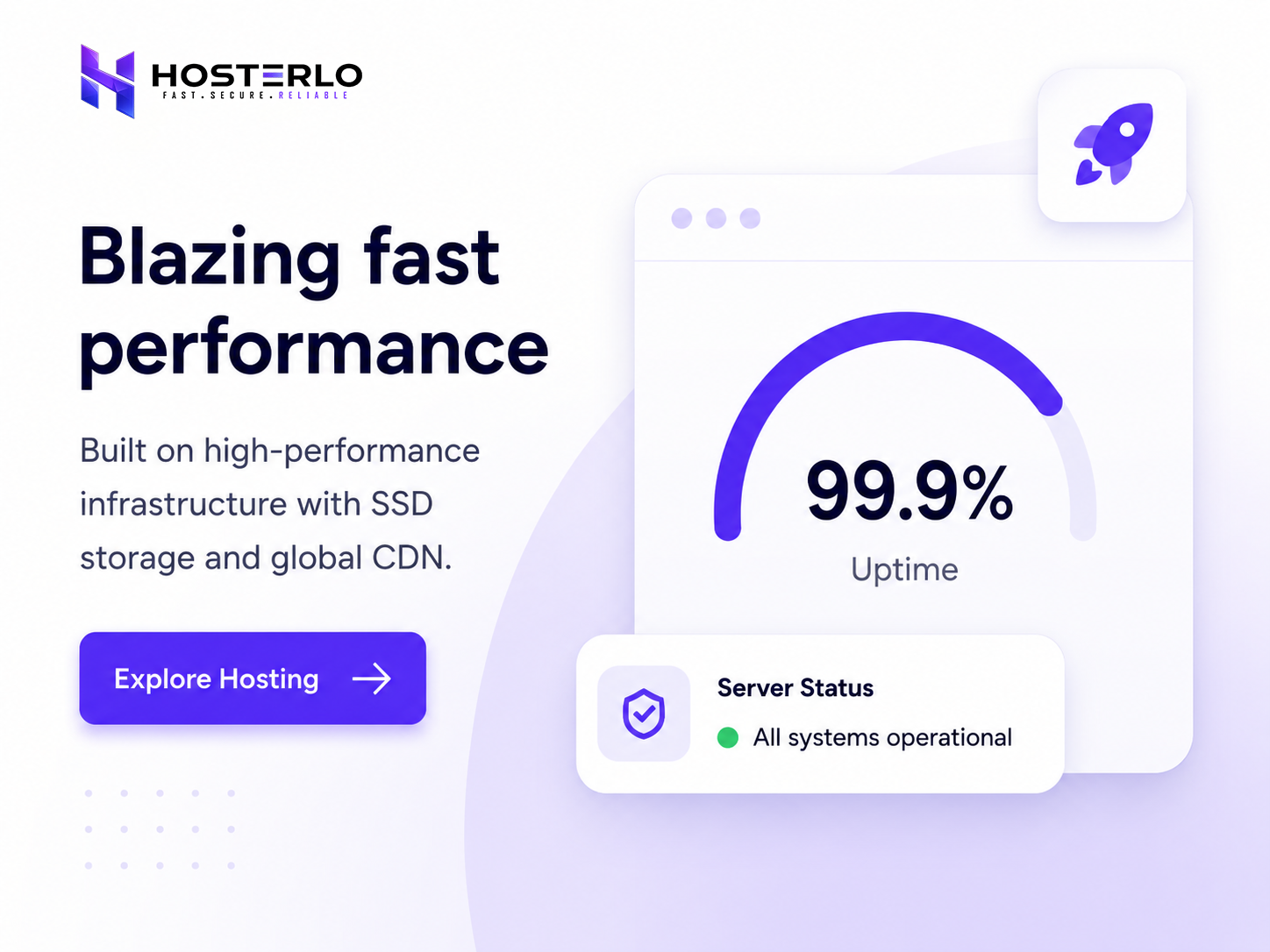 Hosterlo Blazing Fast Performance and 99.9% Uptime Guarantee Illustration