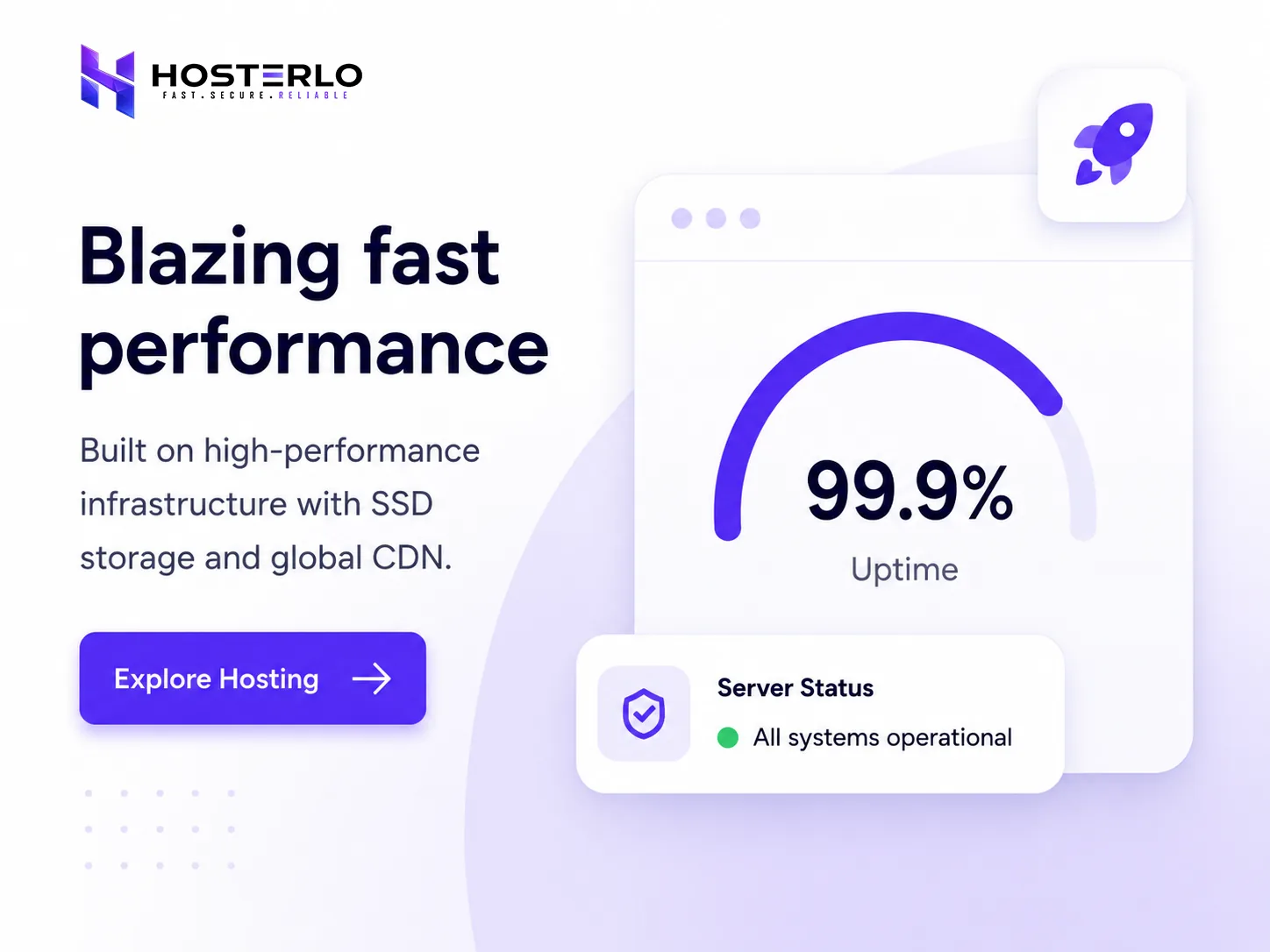 Hosterlo Blazing Fast Performance and 99.9% Uptime Guarantee Illustration
